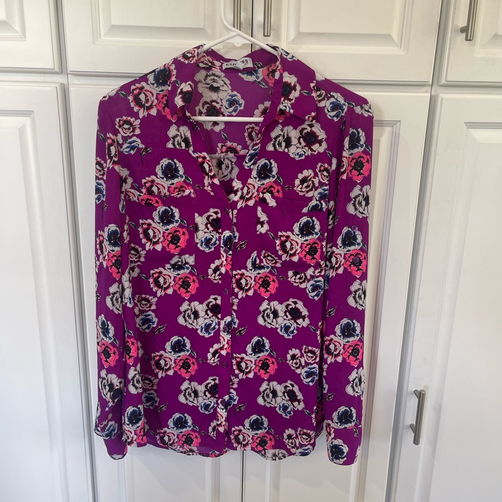 Express Portofino medium Floral Button-Up Blouse purple